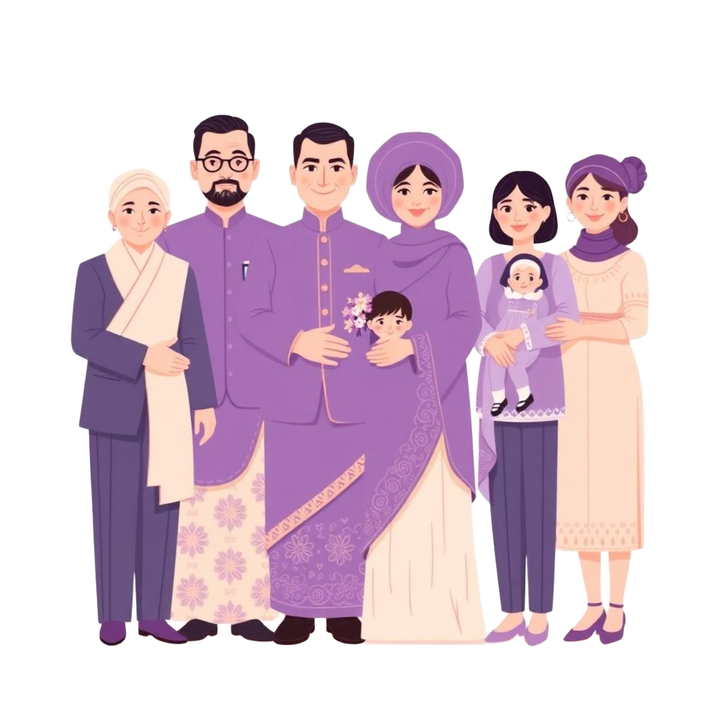 Illustrated multicultural family